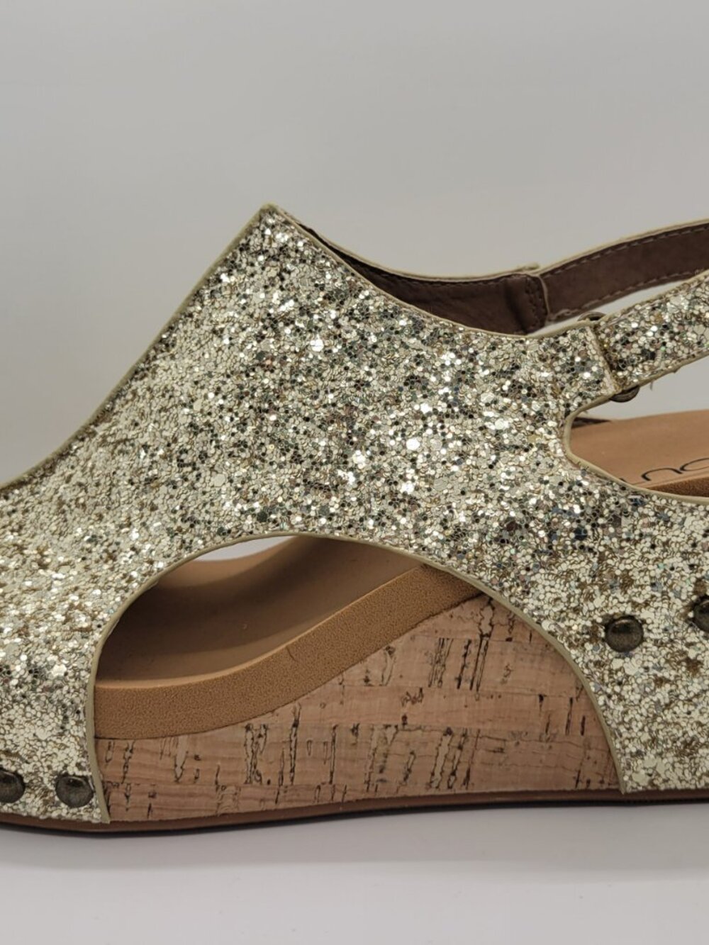 Corkys Carley Women 7 Gold Glitter Wedge Sandals Studded Platform Espadrille - Picture 9 of 14